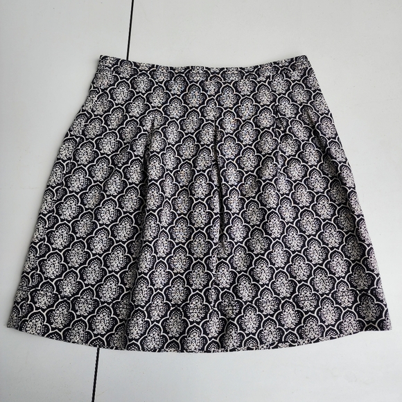Ann Taylor Loft Womens Linen Blend A Line Skirt Back Zip Black Cream Print Sz 4 - Picture 1 of 11
